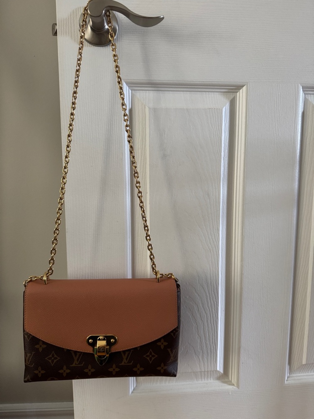 Louis Vuitton Brown Monogram and Pink Shoulder Bag with Gold Chain